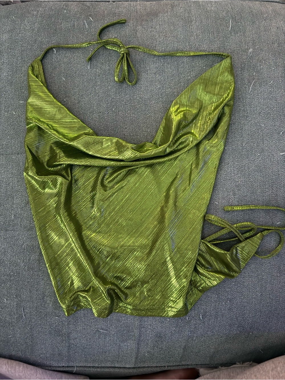 Shimmery Green Cowl Neck Halter Top backless ties